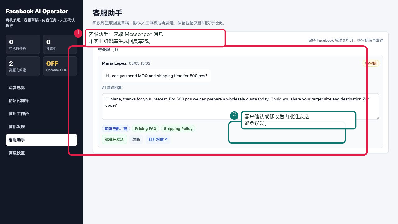 Annotated customer service assistant and reply approval workflow